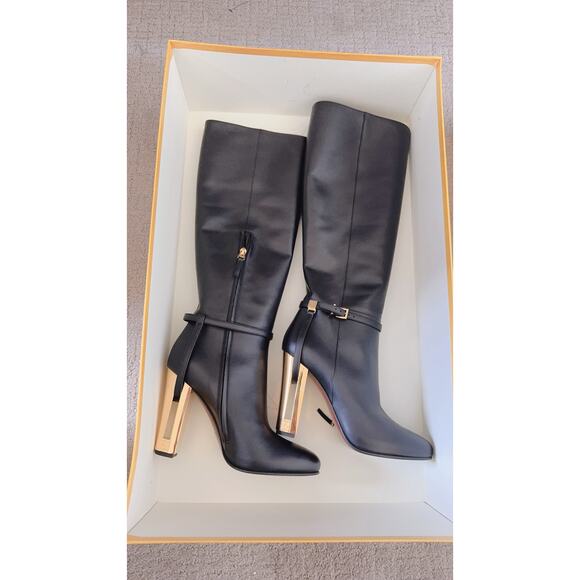 Fendi 105MM Leather Traced Heel Boots 38.5 Nero - Picture 3 of 11